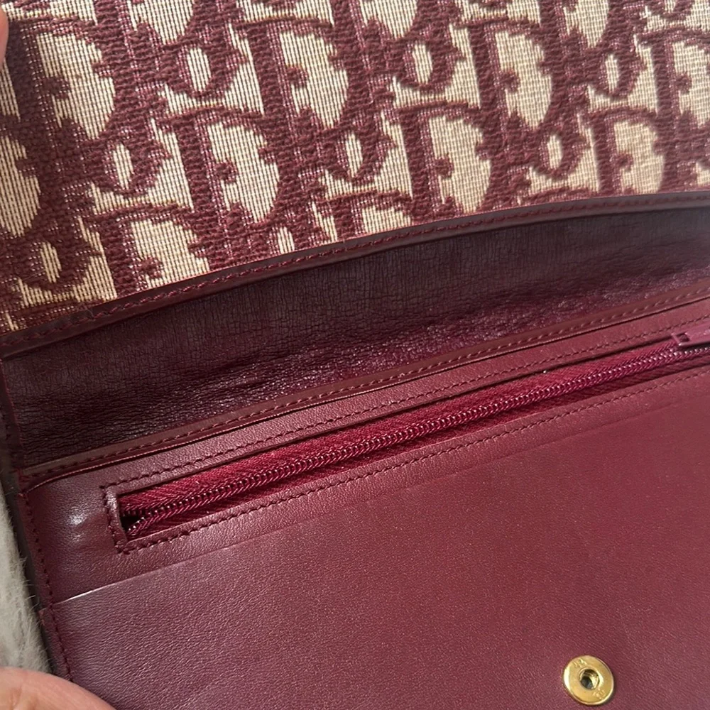 Dior Burgundy Wallet with Iconic Monogram Design